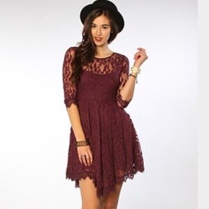 FREE PEOPLE lace boho dress w asymmetrical hem anf shabby chic prairie vibe